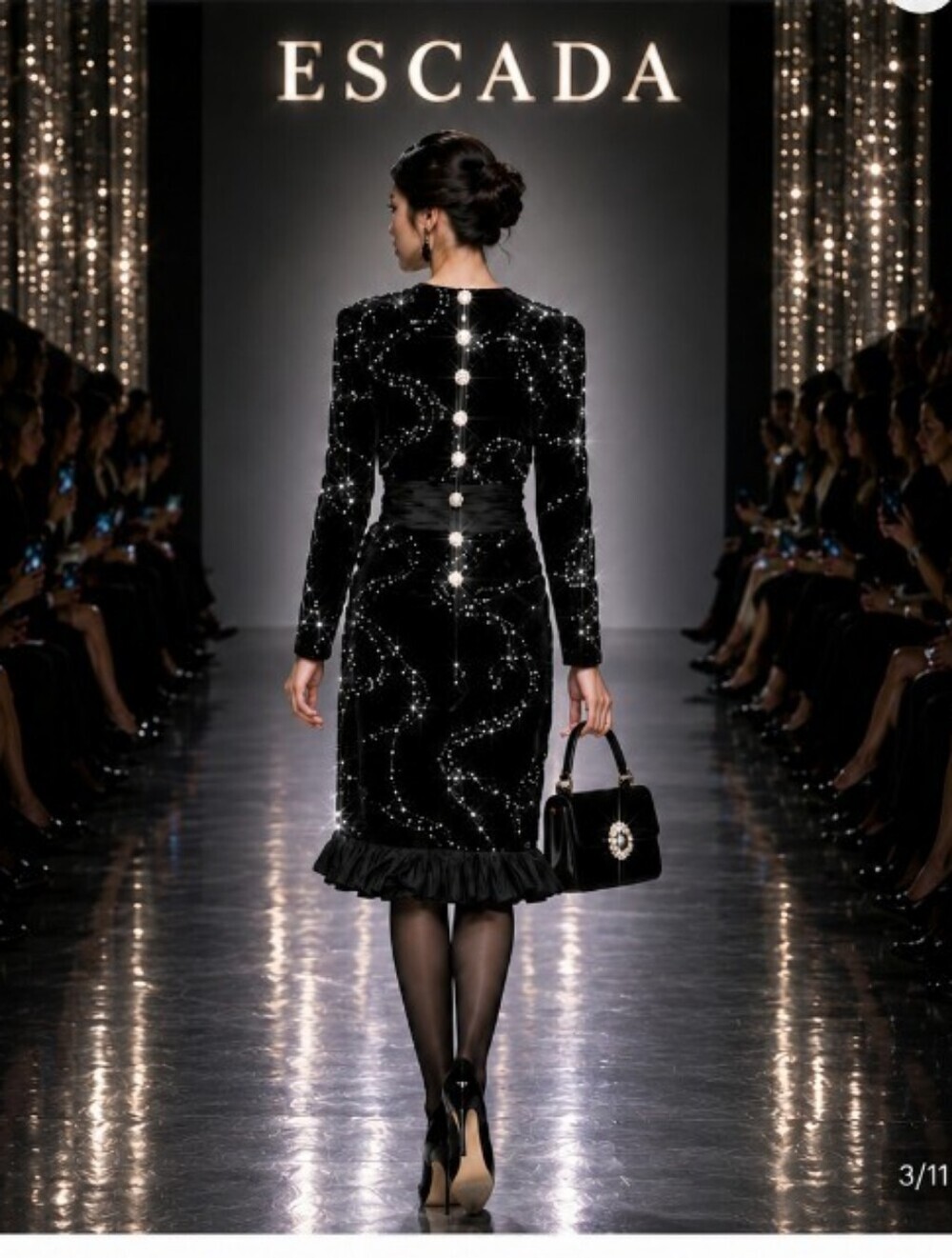 Crystal Embedded Rare Exquisite Escada Couture 6 Black Velvet Silk Dress Italy!